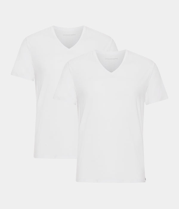 Hvide slim fit v-hals bambus T-shirts - 2 pak S Copenhagen Bamboo