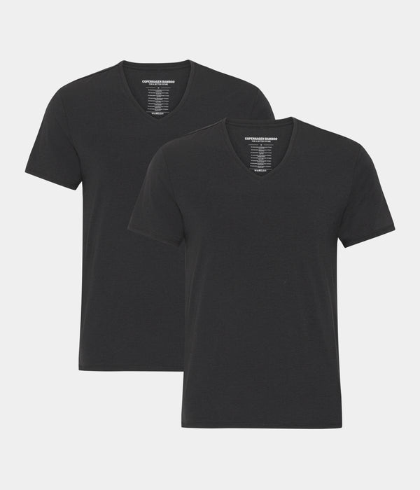 Sorte slim fit v-hals bambus T-shirts - 2 pak S Copenhagen Bamboo