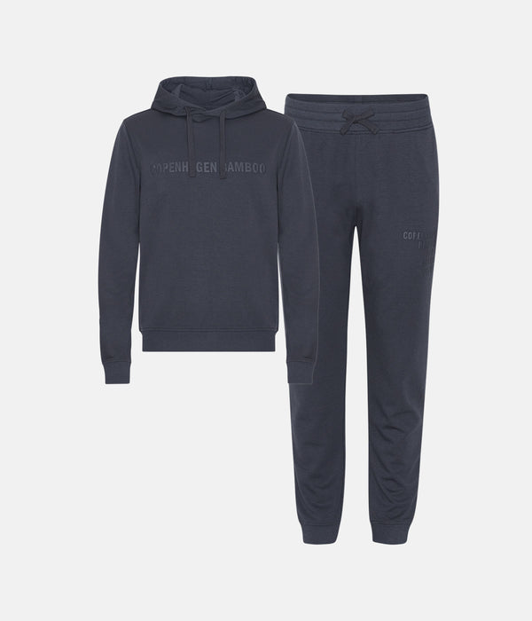 Mørkegrå bambus hoodie joggingsæt med logo