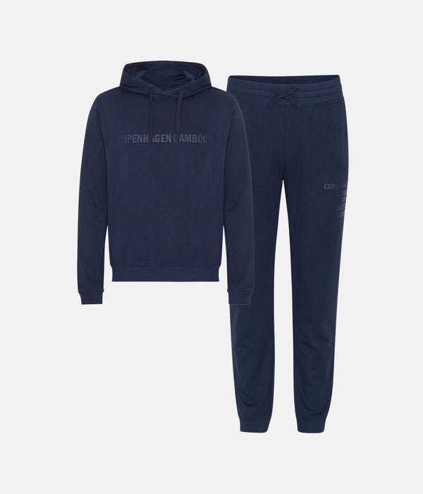 Navy bambus hoodie joggingsæt med logo